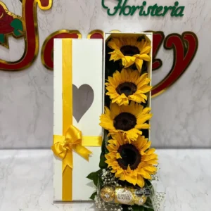 Caja con girasoles y chocolates Ferrero Rocher