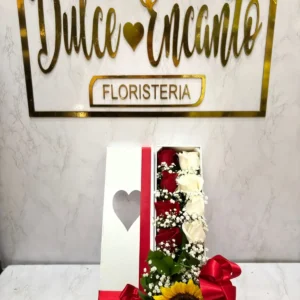 Caj con rosas, girasoles y botella de Bailey's